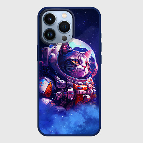 Чехол iPhone 13 Pro Кот в космическом скафандре / 3D-Тёмно-синий – фото 1
