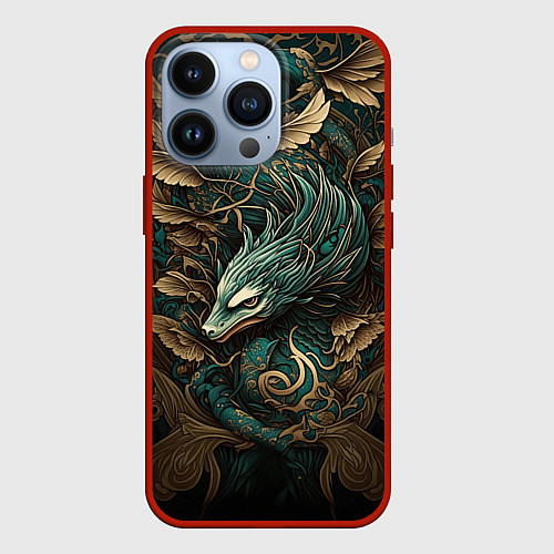 Чехол iPhone 13 Pro Изумрудный Дракон Irezumi / 3D-Красный – фото 1