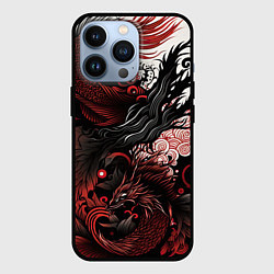 Чехол для iPhone 13 Pro Красный Irezumi узор, цвет: 3D-черный