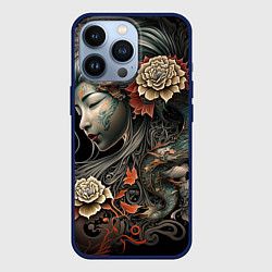 Чехол для iPhone 13 Pro Японская девушка Irezumi, цвет: 3D-тёмно-синий