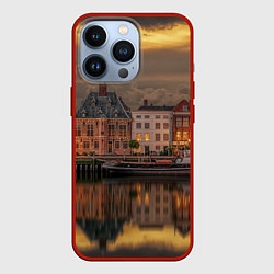 Чехол для iPhone 13 Pro Мирный город на воде и тучи, цвет: 3D-красный
