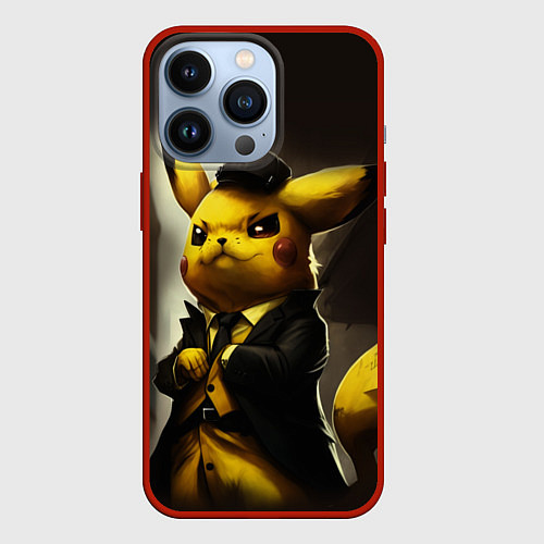 Чехол iPhone 13 Pro Пикачу в строгом костюме / 3D-Красный – фото 1