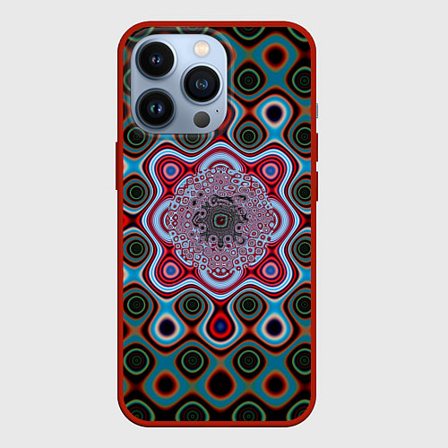 Чехол iPhone 13 Pro Зеленый круговой узор / 3D-Красный – фото 1