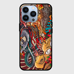 Чехол для iPhone 13 Pro Иредзуми: демон и дракон, цвет: 3D-черный