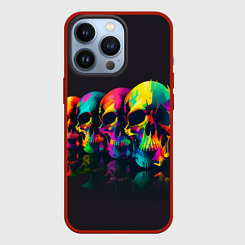 Чехол iPhone 13 Pro Четыре разноцветных черепа / 3D-Красный – фото 1