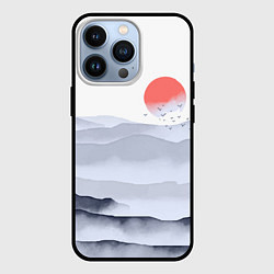 Чехол для iPhone 13 Pro Японский пейзаж - восход солнца, цвет: 3D-черный