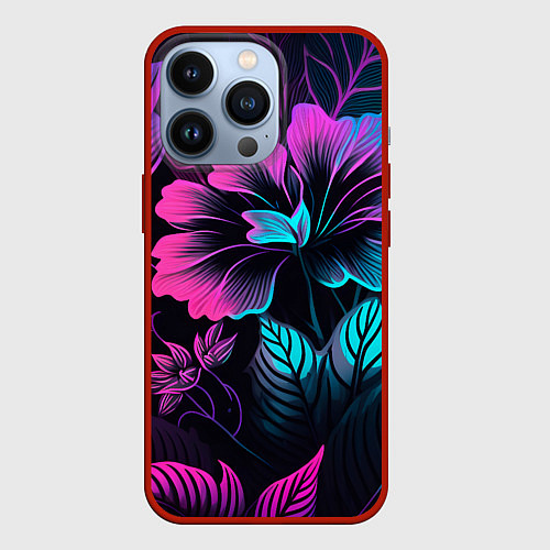 Чехол iPhone 13 Pro Неоновый цветок / 3D-Красный – фото 1