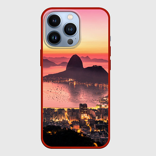 Чехол iPhone 13 Pro Розовый город между скал / 3D-Красный – фото 1
