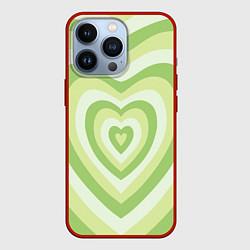 Чехол для iPhone 13 Pro Зеленые сердца - индикид паттерн, цвет: 3D-красный