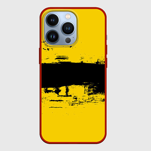 Чехол iPhone 13 Pro Черно-желтая полоса Cyberpunk 2077 / 3D-Красный – фото 1