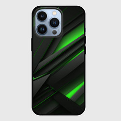 Чехол для iPhone 13 Pro Черно-зеленые объемные полосы, цвет: 3D-черный