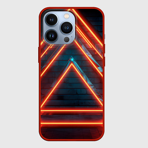 Чехол iPhone 13 Pro Треугольные неоновые линии / 3D-Красный – фото 1