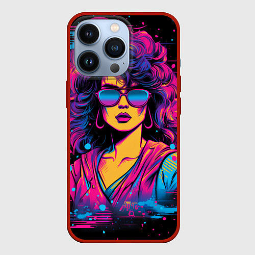 Чехол iPhone 13 Pro Lady - retrowave style / 3D-Красный – фото 1