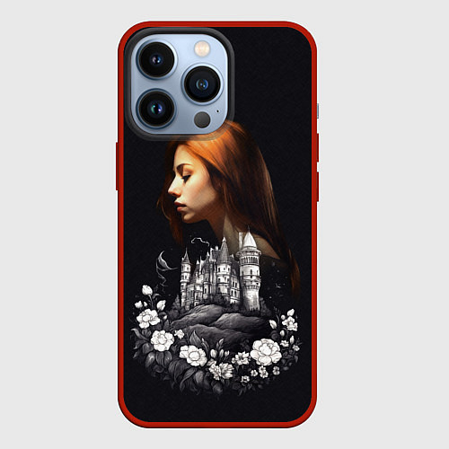 Чехол iPhone 13 Pro Воспоминания о любви Девушка цветы и замок / 3D-Красный – фото 1