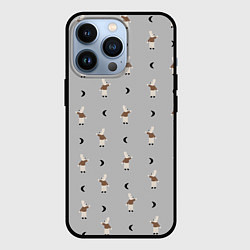 Чехол для iPhone 13 Pro Зайка и луна - паттерн серый, цвет: 3D-черный