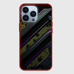 Чехол для iPhone 13 Pro Фиолетовые и зеленые вставки, цвет: 3D-красный