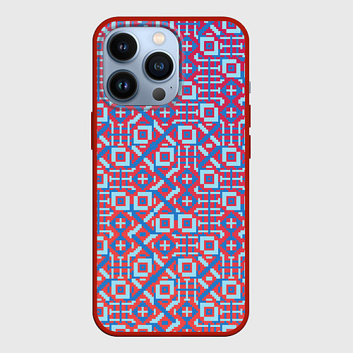Чехол iPhone 13 Pro Голубой векторный узор / 3D-Красный – фото 1