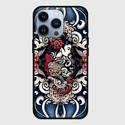 Чехол для iPhone 13 Pro Irezumi style: девушка и синие узоры, цвет: 3D-черный