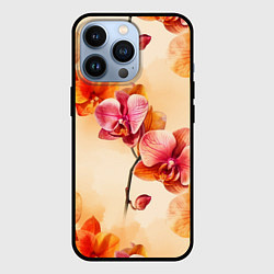 Чехол для iPhone 13 Pro Акварельные цветы - персиковый паттерн, цвет: 3D-черный