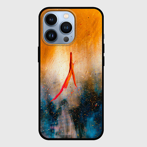 Чехол iPhone 13 Pro Оранжево-синий туман и краски / 3D-Черный – фото 1