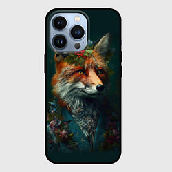 Чехол для iPhone 13 Pro Лис в цветочной рубашке, цвет: 3D-черный