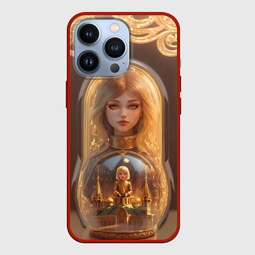 Чехол iPhone 13 Pro Матрёшка девочка / 3D-Красный – фото 1