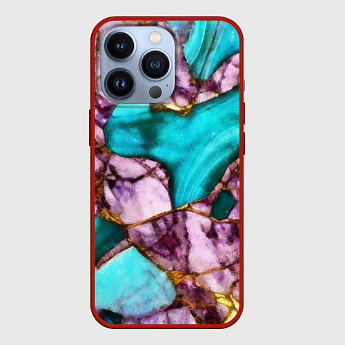 Чехол iPhone 13 Pro Рисунок текстуры синего и фиолетового мрамора / 3D-Красный – фото 1