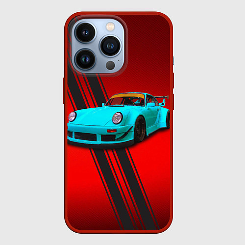 Чехол iPhone 13 Pro Немецкий спортивный автомобиль Porsche 911 / 3D-Красный – фото 1