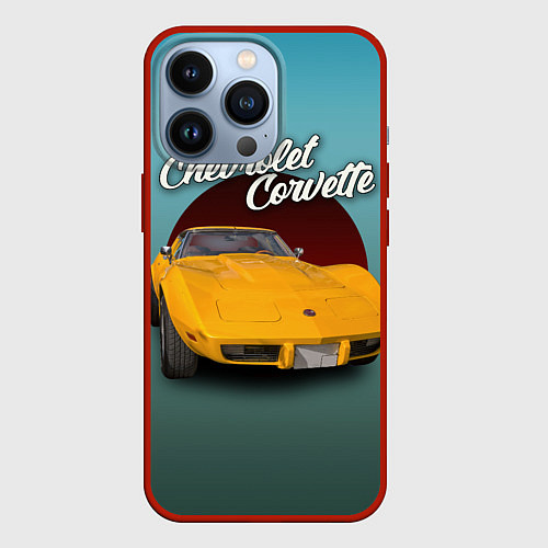 Чехол iPhone 13 Pro Американский спорткар Chevrolet Corvette Stingray / 3D-Красный – фото 1