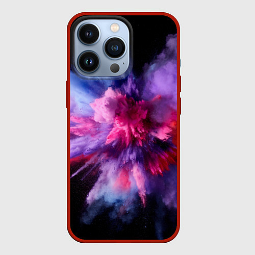 Чехол iPhone 13 Pro Фиолетовый с белым паттерн / 3D-Красный – фото 1