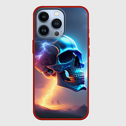 Чехол для iPhone 13 Pro Стальной череп с молниями, цвет: 3D-красный