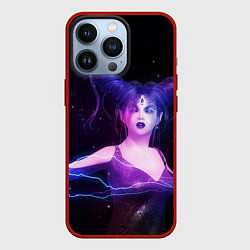 Чехол для iPhone 13 Pro Ведьма с голубыми и розовыми молниями, цвет: 3D-красный