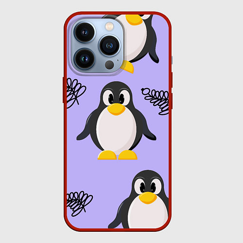 Чехол iPhone 13 Pro Пингвин и веточка / 3D-Красный – фото 1