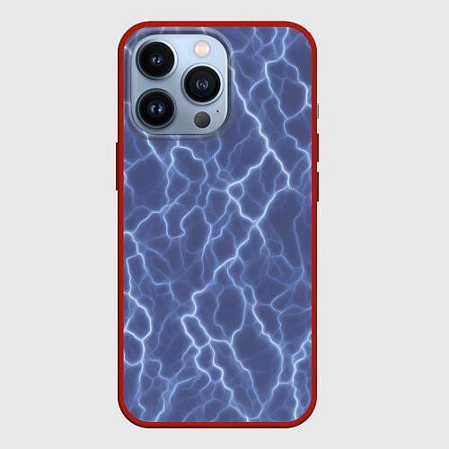 Чехол iPhone 13 Pro Электрический разряд на голубом фоне / 3D-Красный – фото 1