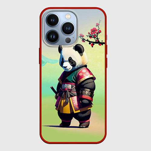Чехол iPhone 13 Pro Панда-самурай - цветущая сакура / 3D-Красный – фото 1