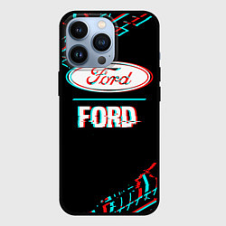 Чехол для iPhone 13 Pro Значок Ford в стиле glitch на темном фоне, цвет: 3D-черный