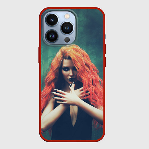 Чехол iPhone 13 Pro Рыжая ведьма колдует в лесу / 3D-Красный – фото 1