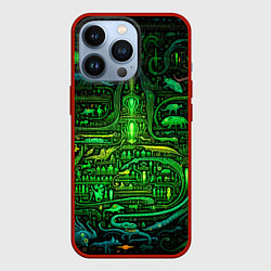Чехол для iPhone 13 Pro Психоделика в зеленом - нейронная сеть, цвет: 3D-красный