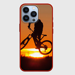 Чехол для iPhone 13 Pro Велосипедист на закате, цвет: 3D-красный