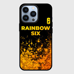 Чехол для iPhone 13 Pro Rainbow Six - gold gradient: символ сверху, цвет: 3D-черный