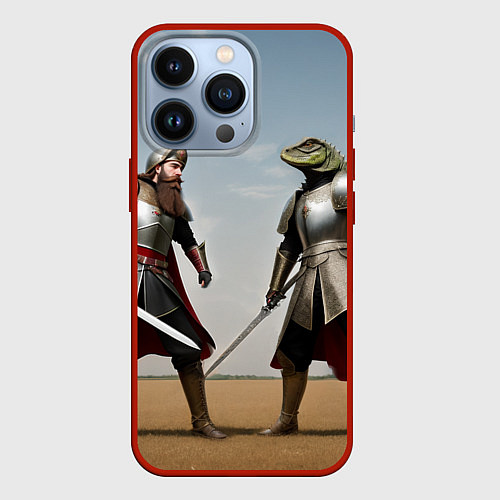 Чехол iPhone 13 Pro Древний Рус против Ящера / 3D-Красный – фото 1