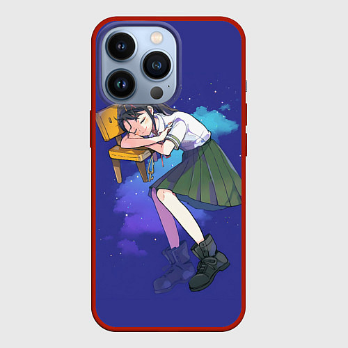 Чехол iPhone 13 Pro Судзумэ закрывающая двери: Судзуме спит / 3D-Красный – фото 1