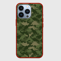 Чехол для iPhone 13 Pro Камуфляж из динозавров, цвет: 3D-красный