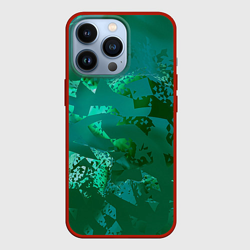 Чехол iPhone 13 Pro Зелёные обрывки фигур / 3D-Красный – фото 1