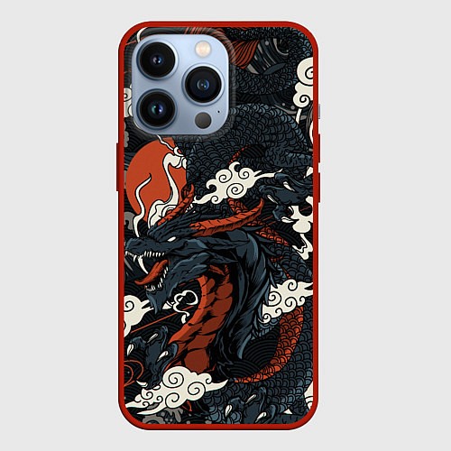 Чехол iPhone 13 Pro Дракон в японском стиле / 3D-Красный – фото 1