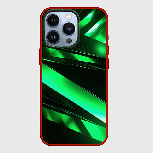 Чехол iPhone 13 Pro Зеленая неоновая абстракция / 3D-Красный – фото 1