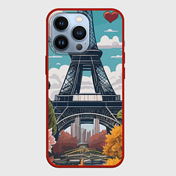 Чехол для iPhone 13 Pro Эйфелева башня в цветах, цвет: 3D-красный