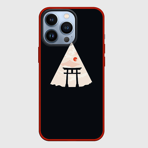 Чехол iPhone 13 Pro Японские ворота Тории в горах / 3D-Красный – фото 1