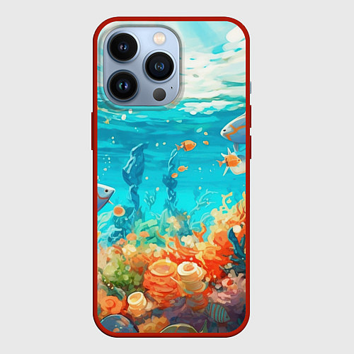 Чехол iPhone 13 Pro Морской подводный мир / 3D-Красный – фото 1