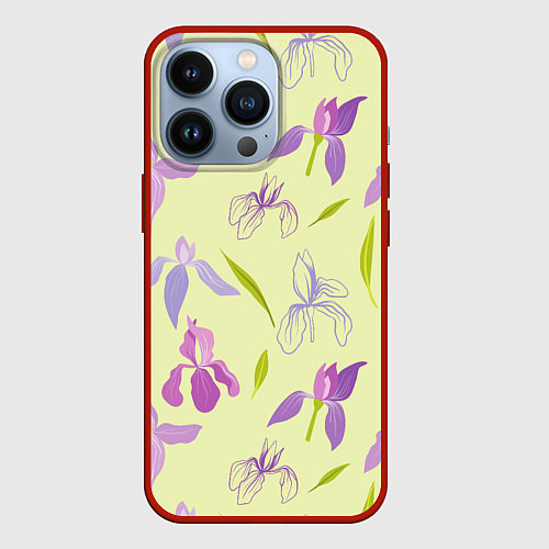 Чехол iPhone 13 Pro Фиолетовые лилии / 3D-Красный – фото 1